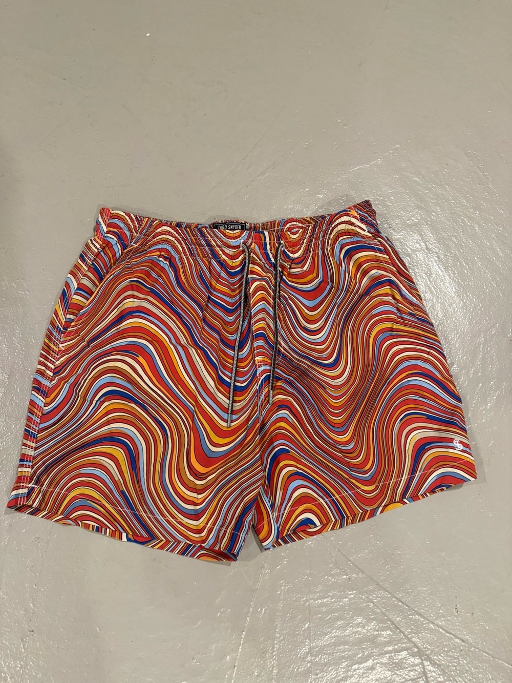 Todd Snyder Multicolor Swirl Swim Trunks - Red, Blue, Yellow